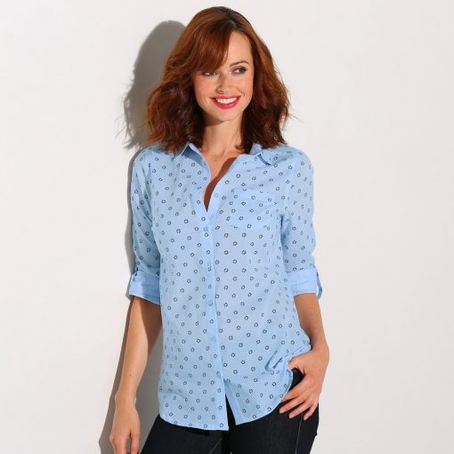 Dvoubarevná košile s potiskem a dlouhými rukávy dvoubarevná modrá  – Blancheporte