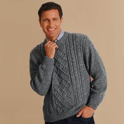 Irský pulovr s kulatým výstřihem šedá melír / (XL) - Blancheporte