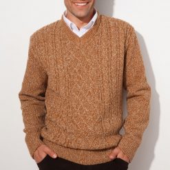Irský pulovr s výstřihem do "V" velbloudí melír / (XL) - Blancheporte