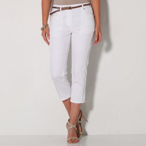 Korzárské kalhoty v zeštíhlujícím střihu bílá  – Blancheporte
