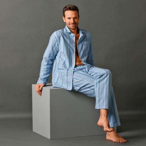 Flanelové pyžamo s proužky modrá / (L) – Blancheporte