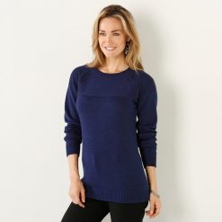 Jednobarevný pulovr s knoflíky v ramenou nám. modrá / - Blancheporte