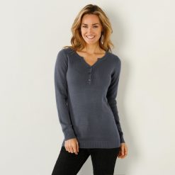 Jednobarevný pulovr s tuniským výstřihem antracitová/šedý melír / - Blancheporte