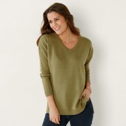 Jednobarevný pulovr s výstřihem do "V" zelená mechová / - Blancheporte