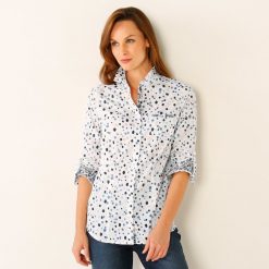 Košilová halenka s minimalistickým vzorem bílá/modrá  - Blancheporte