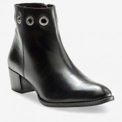 Kotníkové kožené boty s kovovými očky černá  - Blancheporte