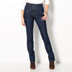 Rovné džíny s vysokým pasem tmavě modrá  - Blancheporte