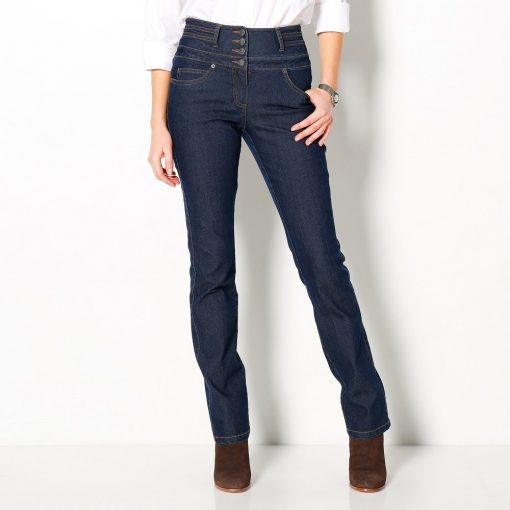 Rovné džíny s vysokým pasem tmavě modrá  – Blancheporte