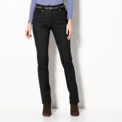 Rovné kalhoty s vysokým stahujícím pasem černá  - Blancheporte
