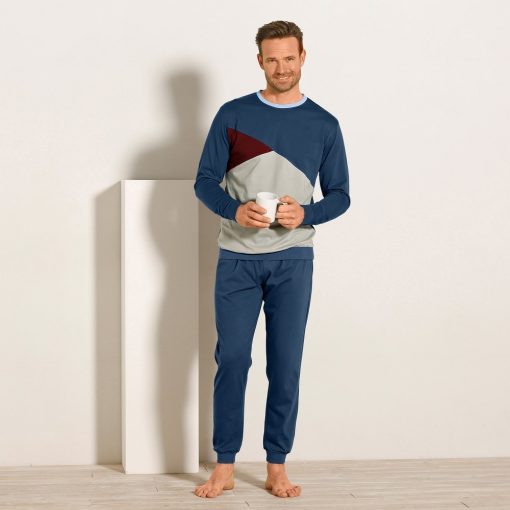 Tříbarevné pyžamo s dlouhými rukávy modrošedá / (M) – Blancheporte