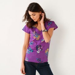 Tričko s potiskem květin a výstřihem do "V" purpurová / - Blancheporte