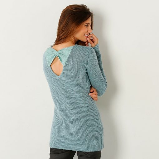 Třpytivý pulovr s mašlí vzadu modrošedá / – Blancheporte