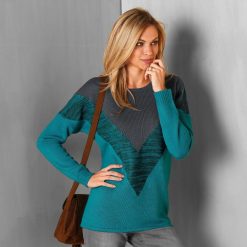 Žakárový originální pulovr šedá/tyrkysová / - Blancheporte