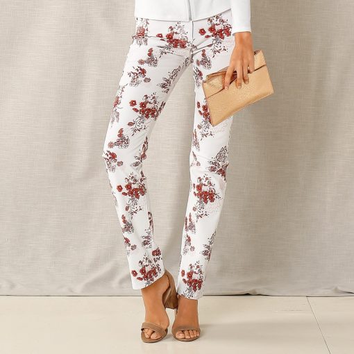 Kalhoty s potiskem květin bílá/terakota  – Blancheporte