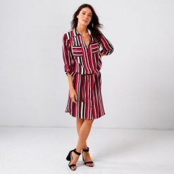 Košilové pruhované šaty proužky černá/červená/režná  - Blancheporte