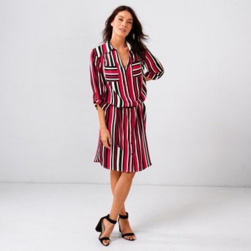 Košilové pruhované šaty proužky černá/červená/režná  – Blancheporte
