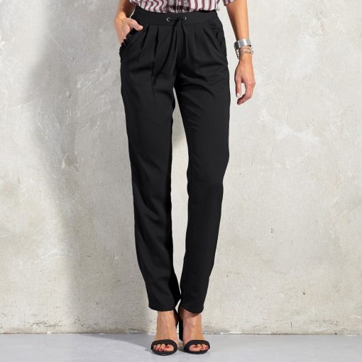 Rovné kalhoty z krepu černá  – Blancheporte