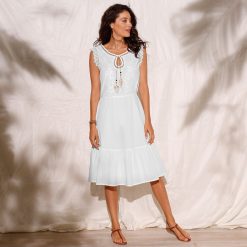 Volánové šaty s macramé bílá  - Blancheporte