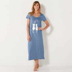 Dlouhá noční košile s potiskem koček modrá / - Blancheporte
