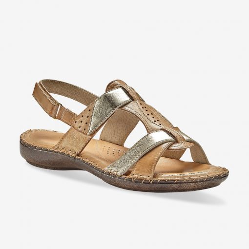 Dvoubarevné kožené sandály béžová/zlatá  – Blancheporte