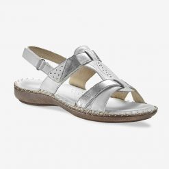 Dvoubarevné kožené sandály bílá/stříbřitá  - Blancheporte