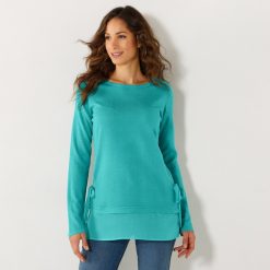 Jednobarevný pulovr ze dvou materiálů mátová / - Blancheporte