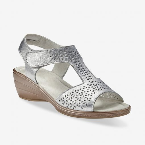 Klínové sandály zdobené perforací stříbrná  – Blancheporte