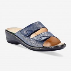 Kožené pantofle na suchý zip námořnická modrá  - Blancheporte