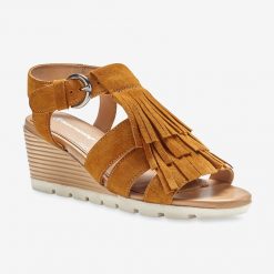 Kožené sandály s třásněmi béžová tmavá  - Blancheporte