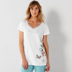 Pyžamové tričko s krátkými rukávy a středovým potiskem bílá / - Blancheporte
