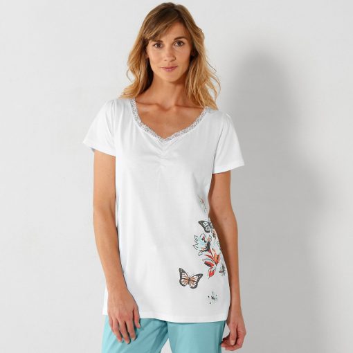 Pyžamové tričko s krátkými rukávy a středovým potiskem bílá / – Blancheporte