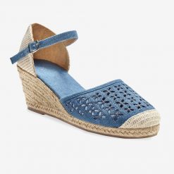 Sandály na klínku modrá džínová  - Blancheporte