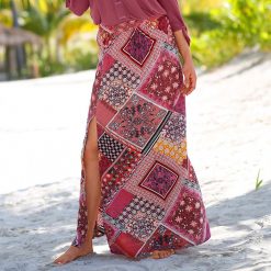 Dlouhá sukně s patchwork vzorem korálová/purpurová  - Blancheporte