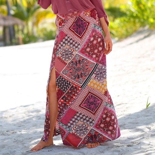 Dlouhá sukně s patchwork vzorem korálová/purpurová  – Blancheporte