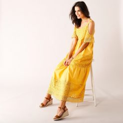 Dlouhé šaty s macramé žlutá  - Blancheporte