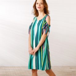Pruhované šaty s odhalenými rameny zelená  - Blancheporte