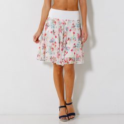 Rozšířená sukně s potiskem květin bílá/růžová  - Blancheporte
