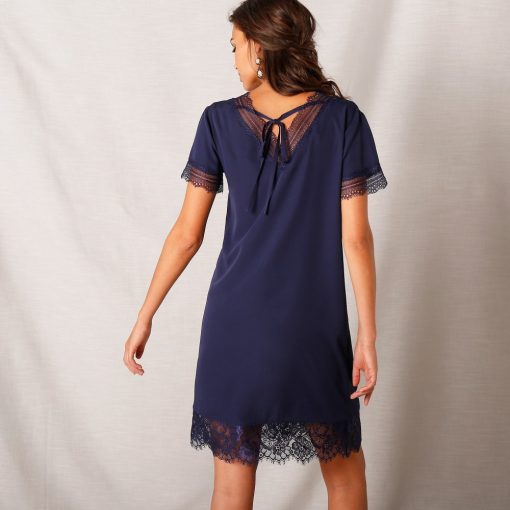 Šaty s výstřihem do „V“ a krajkou modrá  – Blancheporte