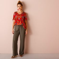 Široké krepové kalhoty khaki  - Blancheporte