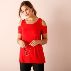 Tričko se sklady a průstřihy červená / - Blancheporte