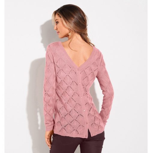 Ažurový pulovr s výstřihem vzadu růžová pudrová / – Blancheporte
