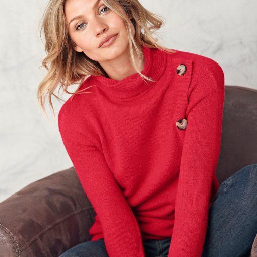 Měkký pulovr s knoflíky červená / – Blancheporte