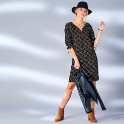 Šaty s grafickým vzorem černá/karamelová  - Blancheporte