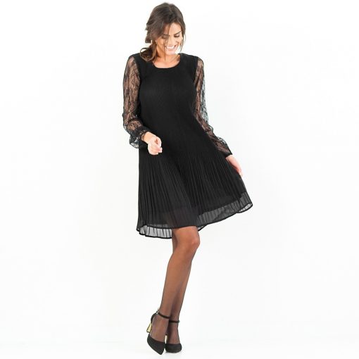 Šaty s plisováním a krajkou černá  – Blancheporte