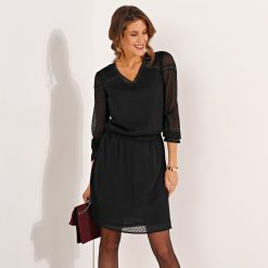 Šaty s výšivkou a krajkou černá  - Blancheporte