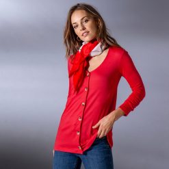 Tričko s knoflíky a dlouhými rukávy červená / - Blancheporte