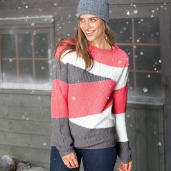 Žakárový pulovr s kulatým výstřihem růžová/šedá / - Blancheporte