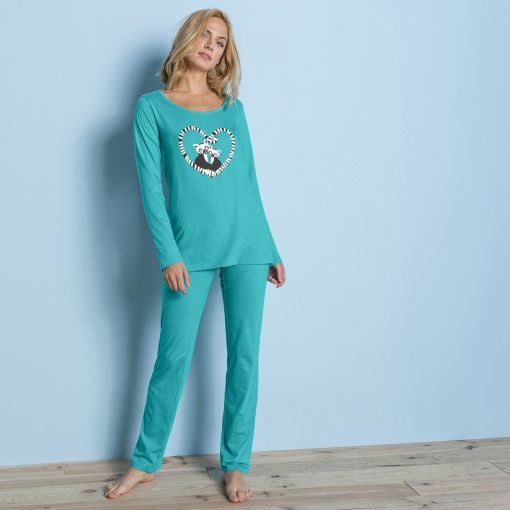 Bavlněné pyžamo s dlouhými rukávy a potiskem smaragdová / – Blancheporte