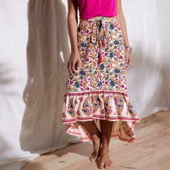 Dlouhá asymetrická sukně s potiskem béžovorůžová/zelená  - Blancheporte