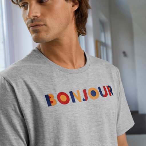 Pánské tričko s potiskem „Bonjour“ šedý melír / (M) – Blancheporte